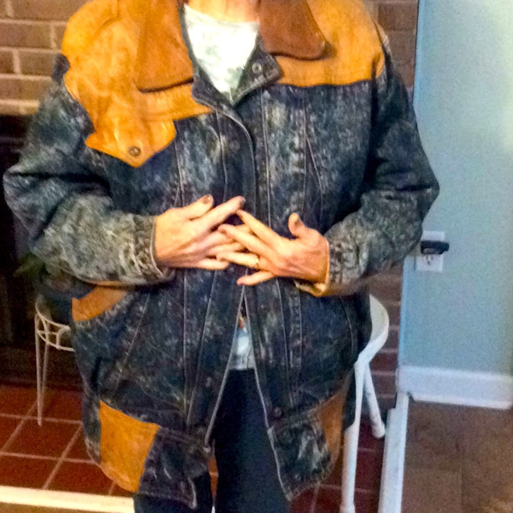 Vtg 1988 Denim jean & leather jacket  9 Snap front